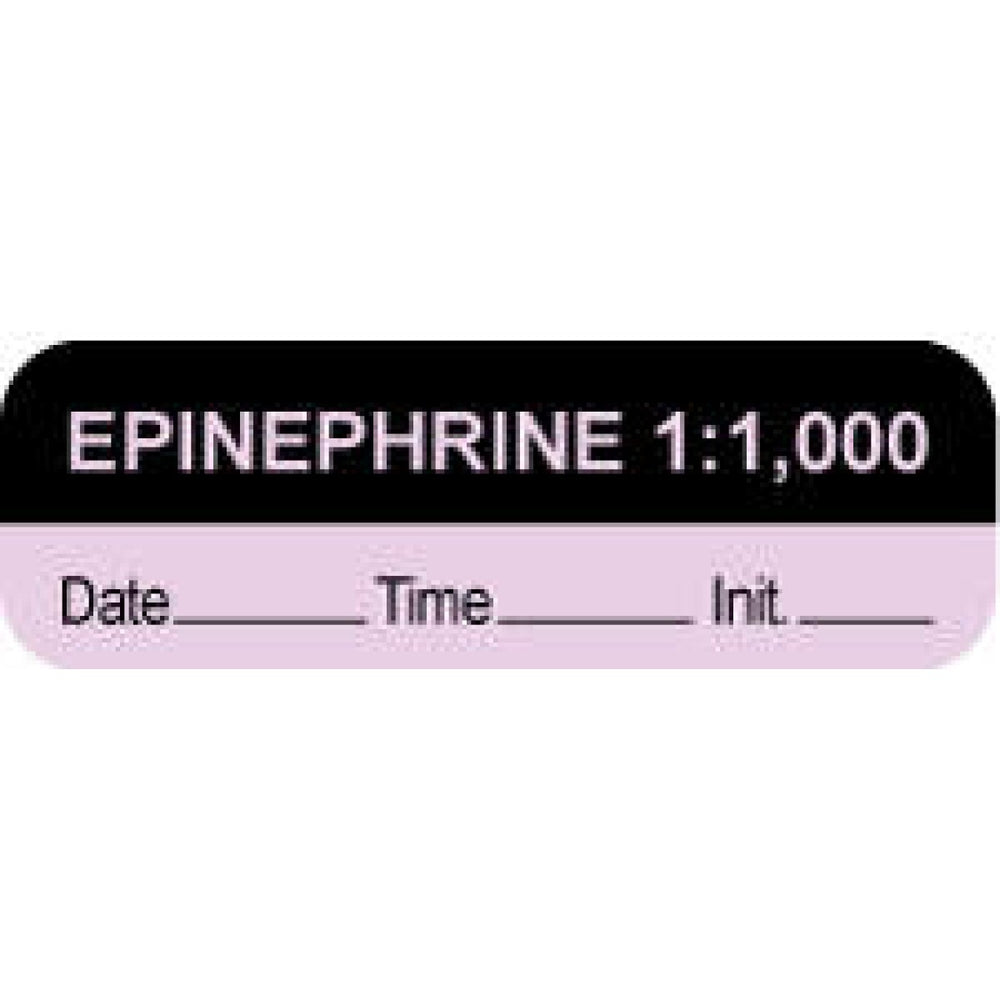 Anesthesia Label With Date, Time, And Initial Paper Permanent "Epinephrine 1:1,000" Core 1 1/2" X 1/2" Violet And Black 1000 Per Roll