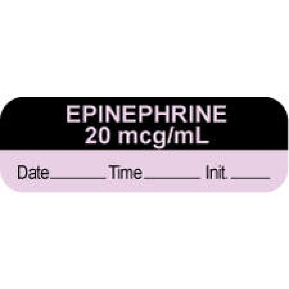 Anesthesia Label With Date, Time, And Initial Paper Permanent "Epinephrine 20 Mcg/Ml" Core 1 1/2" X 1/2" Violet And Black 1000 Per Roll