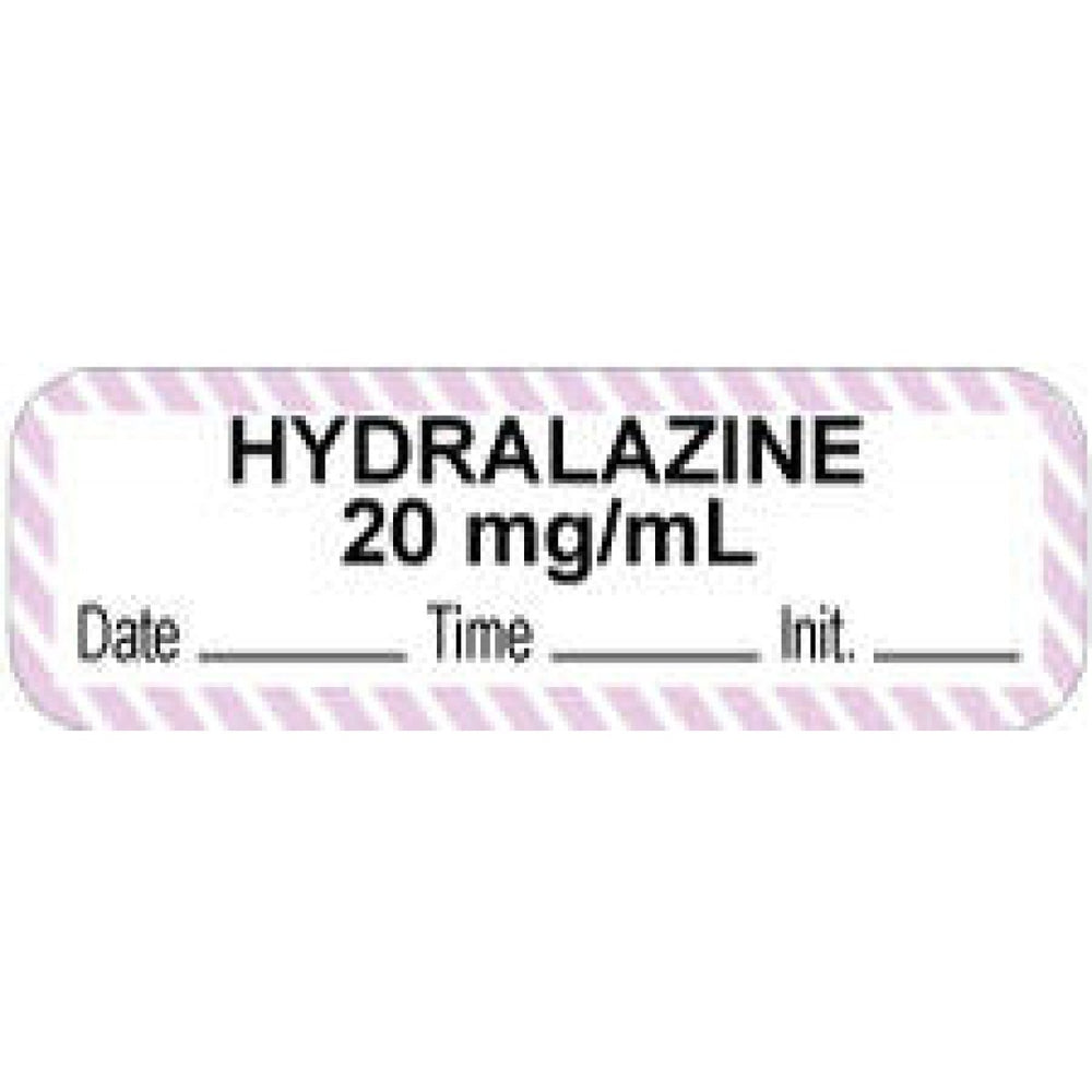 Anesthesia Label With Date, Time, And Initial Paper Permanent "Hydralazine 20 Mg/Ml" Core 1 1/2" X 1/2" White With Violet 1000 Per Roll