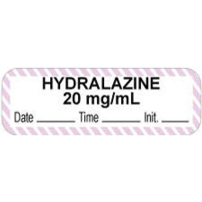 Anesthesia Label With Date, Time, And Initial Paper Permanent "Hydralazine 20 Mg/Ml" Core 1 1/2" X 1/2" White With Violet 1000 Per Roll