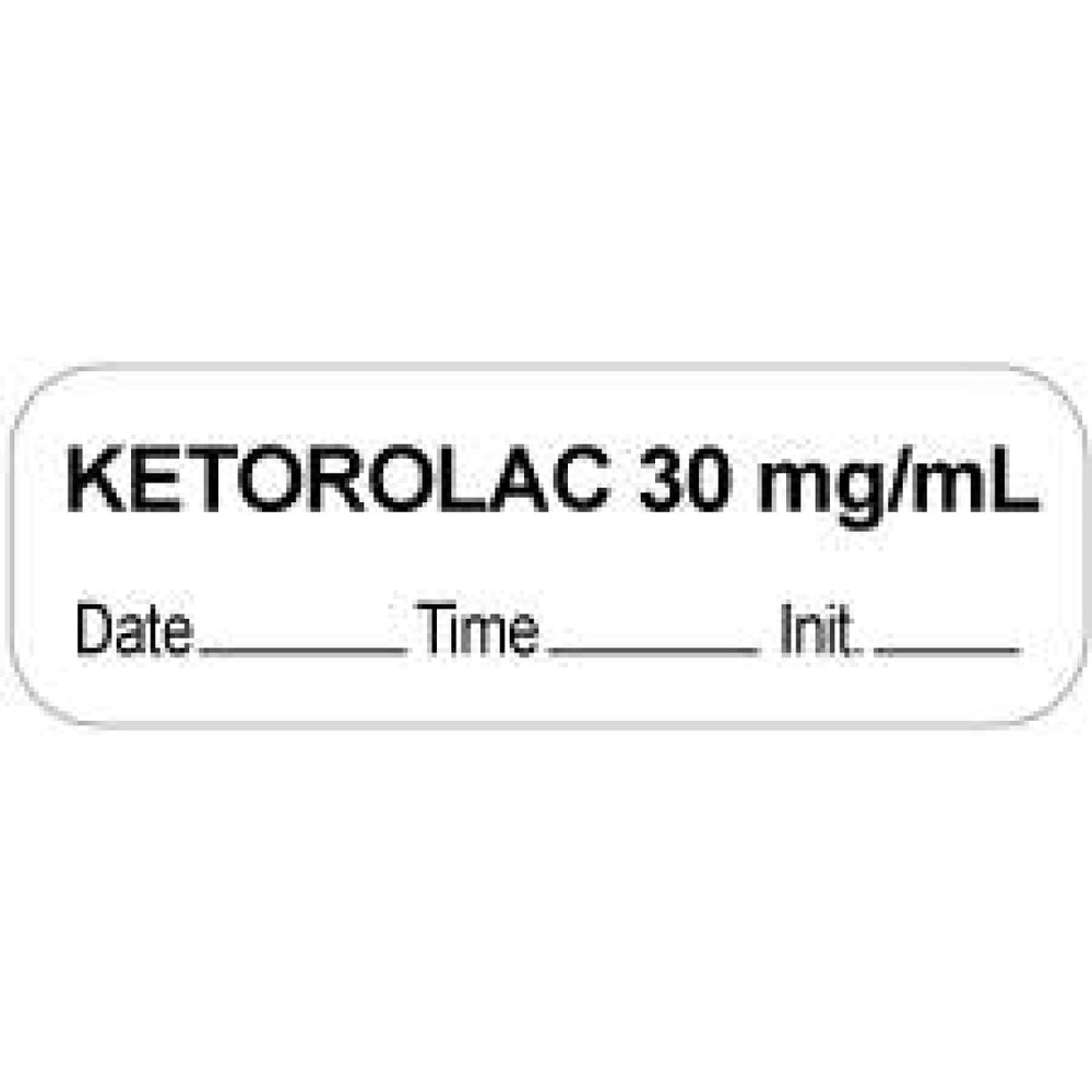 Anesthesia Label With Date, Time, And Initial Paper Permanent "Ketorolac 30 Mg/Ml" Core 1 1/2" X 1/2" White 1000 Per Roll