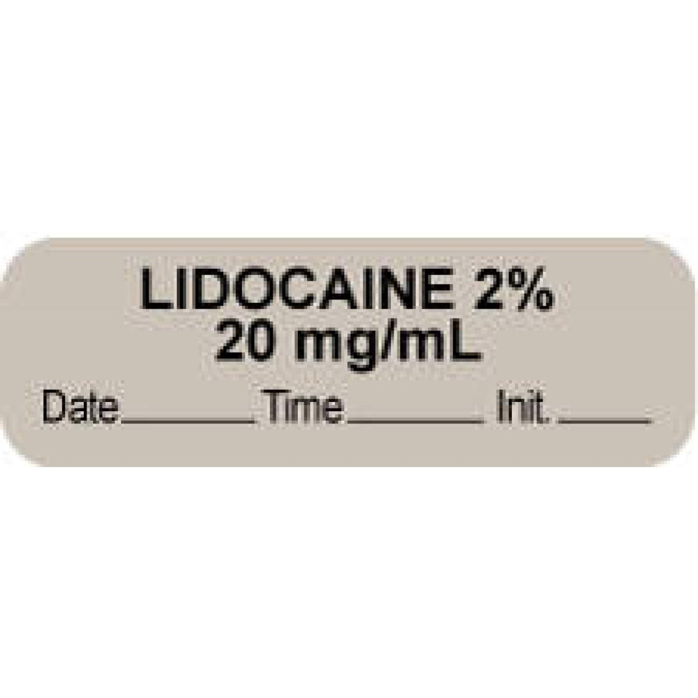 Anesthesia Label With Date, Time, And Initial Paper Permanent "Lidocaine 2% 20 Mg/Ml" Core 1.5" X 0.5" Gray 1000 Per Roll