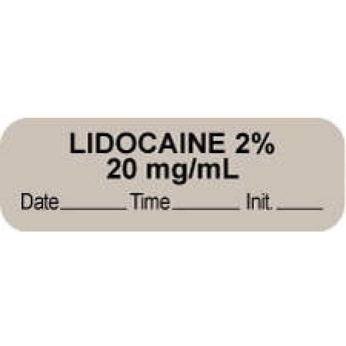 Anesthesia Label With Date, Time, And Initial Paper Permanent "Lidocaine 2% 20 Mg/Ml" Core 1.5" X 0.5" Gray 1000 Per Roll
