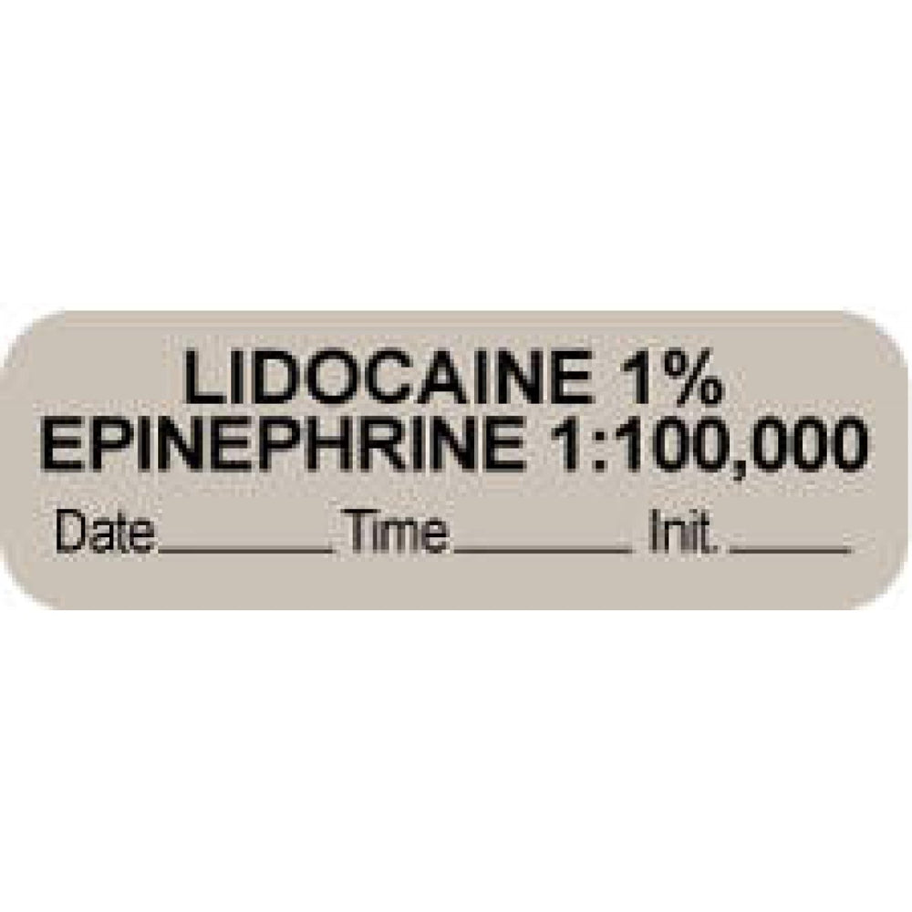 Anesthesia Label With Date, Time, And Initial Paper Permanent "Lidocaine 1% Epi" Core 1.5" X 0.5" Gray 1000 Per Roll