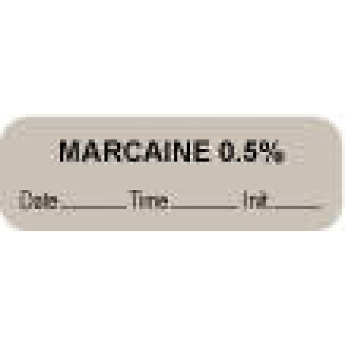 Anesthesia Label With Date, Time, And Initial Paper Permanent "Marcaine 0.5%" Core 1.5" X 0.5" Gray 1000 Per Roll