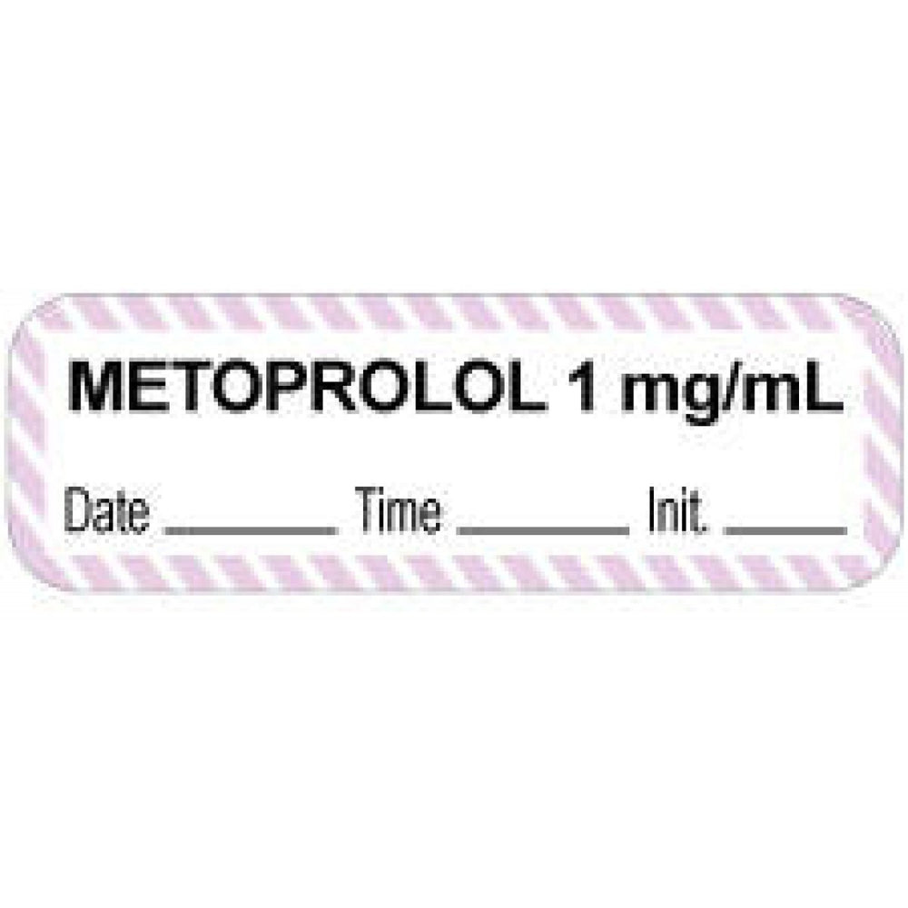 Anesthesia Label With Date, Time, And Initial Paper Permanent "Metoprolol 1 Mg/Ml" Core 1.5" X 0.5" White With Violet 1000 Per Roll