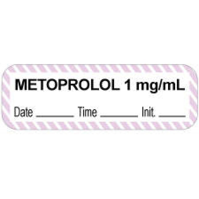 Anesthesia Label With Date, Time, And Initial Paper Permanent "Metoprolol 1 Mg/Ml" Core 1.5" X 0.5" White With Violet 1000 Per Roll