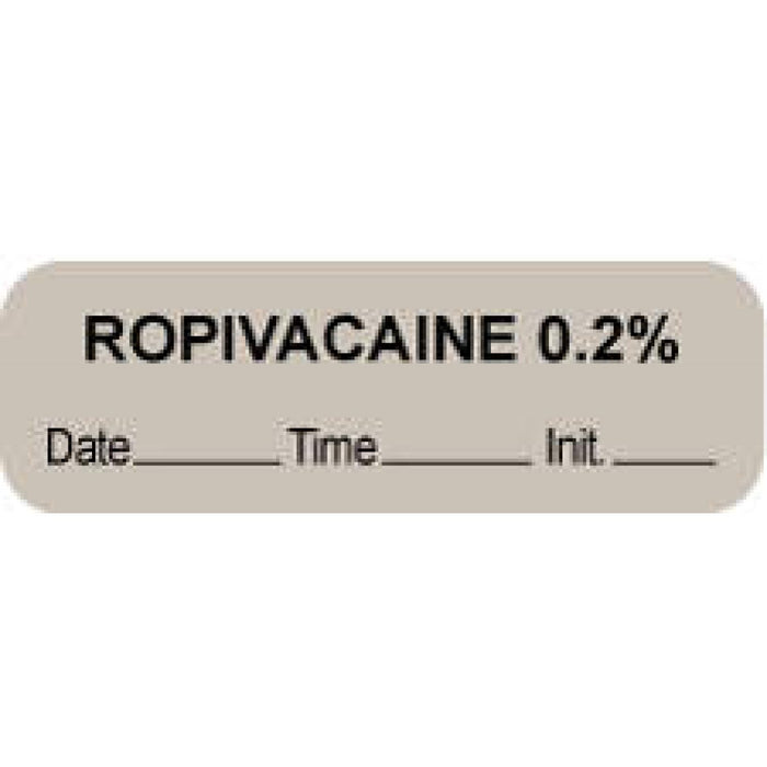 Anesthesia Label With Date, Time, And Initial Paper Permanent "Ropivacaine 0.2%" Core 1.5" X 0.5" Gray 1000 Per Roll