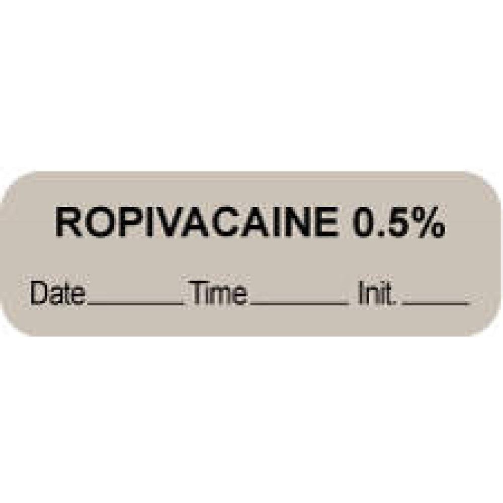 Anesthesia Label With Date, Time, And Initial Paper Permanent "Ropivacaine 0.5%" Core 1.5" X 0.5" Gray 1000 Per Roll