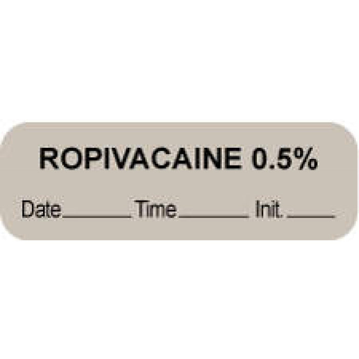 Anesthesia Label With Date, Time, And Initial Paper Permanent "Ropivacaine 0.5%" Core 1.5" X 0.5" Gray 1000 Per Roll