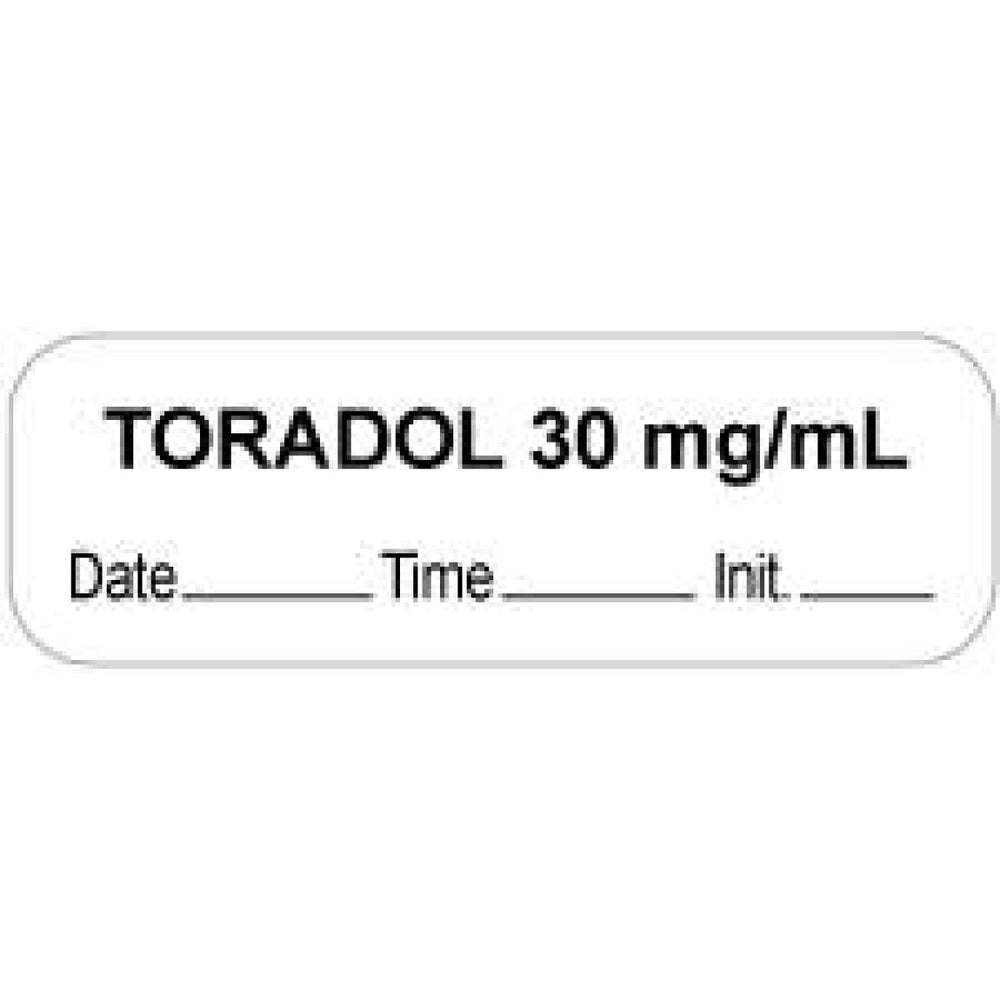 Anesthesia Label With Date, Time, And Initial Paper Permanent "Toradol 30 Mg/Ml" Core 1.5" X 0.5" White 1000 Per Roll