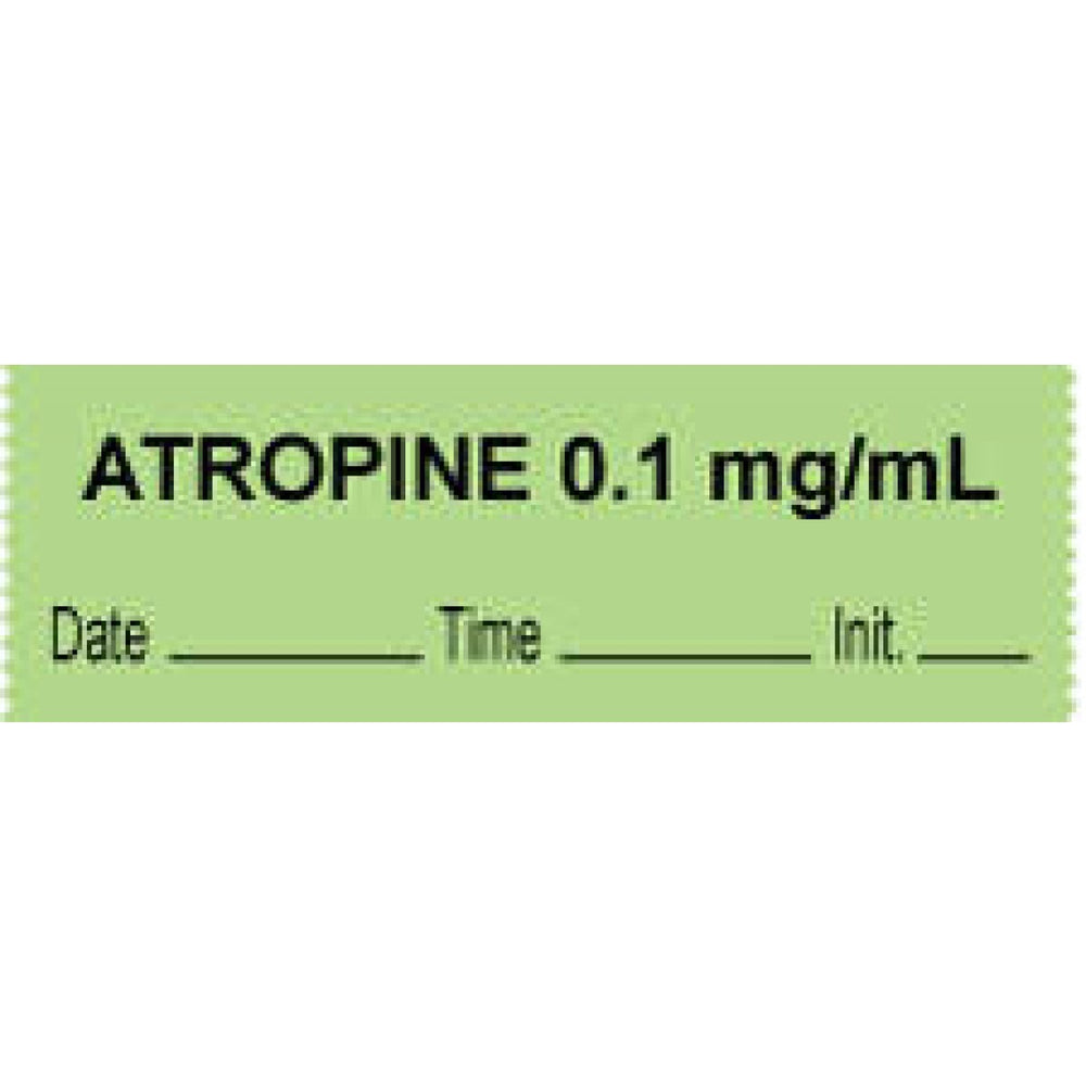 Anesthesia Tape With Date, Time, And Initial Removable "Atropine 0.1 Mg/Ml" 1" Core 0.5" X 500" Green 333 Imprints 500 Inches Per Roll