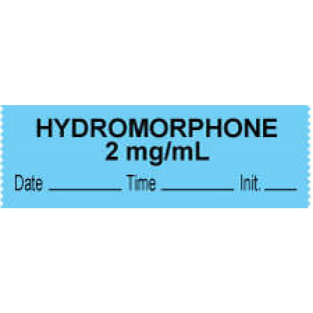 Anesthesia Tape With Date, Time, And Initial Removable "Hydromorphone 2 Mg/Ml" 1" Core 0.5" X 500" Blue 333 Imprints 500 Inches Per Roll