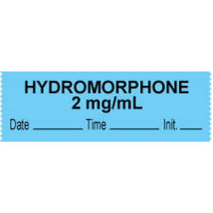Anesthesia Tape With Date, Time, And Initial Removable "Hydromorphone 2 Mg/Ml" 1" Core 0.5" X 500" Blue 333 Imprints 500 Inches Per Roll