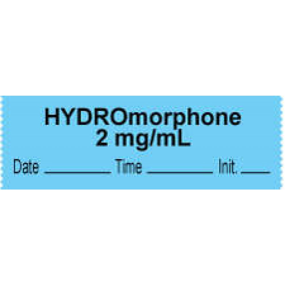 Anesthesia Tape With Date, Time, And Initial | Tall-Man Lettering Removable "Hydromorphone 2 Mg/Ml" 1" Core 0.5" X 500" Blue 333 Imprints 500 Inches Per Roll