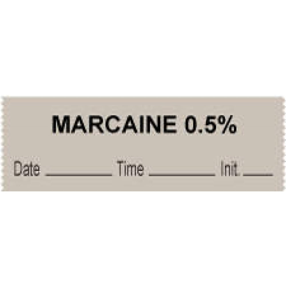 Anesthesia Tape With Date, Time, And Initial Removable "Marcaine 0.5%" 1" Core 0.5" X 500" Gray 333 Imprints 500 Inches Per Roll