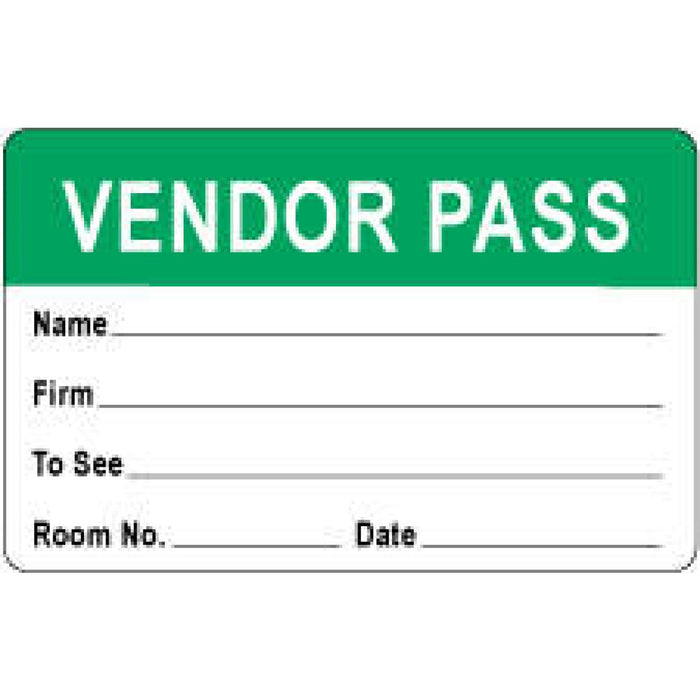 Visitor Pass Label Paper Removable Representative Pass 1" Core 2 3/4 " X 1 3/4" Light Green 1000 Per Roll