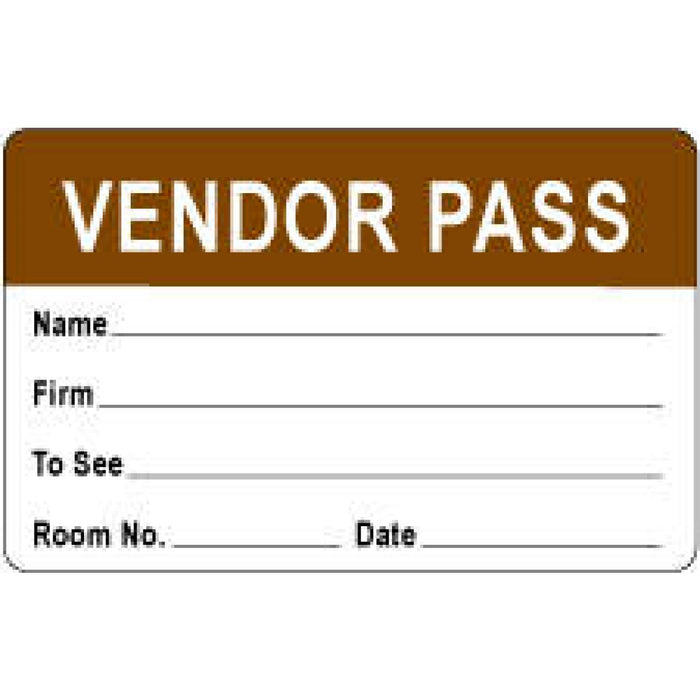 Label Paper Removable Vendor Pass 2 3/4 " X 1 3/4" Brown 1000 Per Roll