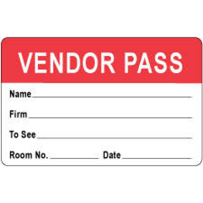 Visitor Pass Label Paper Removable Representative Pass 1" Core 2 3/4 " X 1 3/4" Red 1000 Per Roll