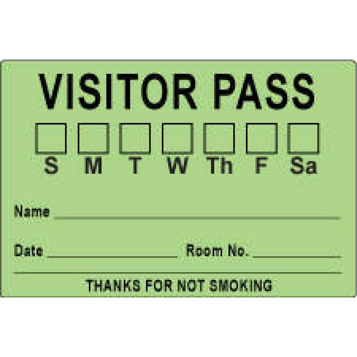 Visitor Pass Label Paper Removable Visitor Pass S M T 3" Core 3 X 2" Fl. Green 1000 Per Roll