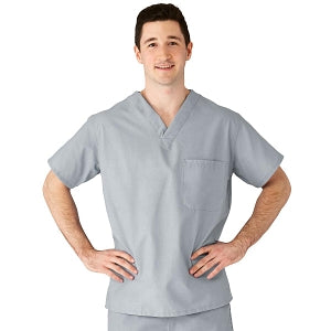 Medline AngelStat Unisex Reversible V-Neck Scrub Top with 2 Pockets - AngelStat Unisex Reversible V-Neck 2-Pocket Scrub Top with Medline Color-Coding, Size S, Gray - 610NGTS-CM