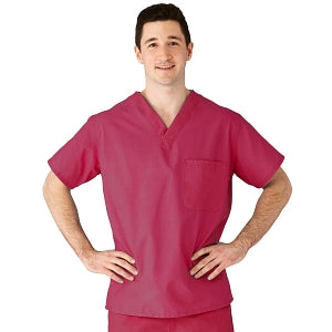 Medline AngelStat Unisex Reversible V-Neck Scrub Top with 2 Pockets - AngelStat Unisex Reversible V-Neck 2-Pocket Scrub Top with Medline Color-Coding, Size XL, Raspberry - 610NTR5XL-CM
