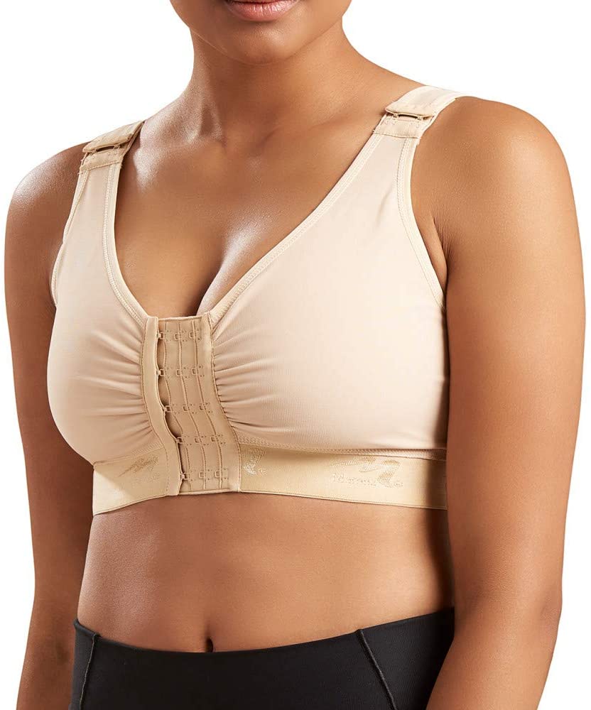 MARENA Flexfit Implant Stabilizer Bra - Adjustable Padded Support Bra For Post-Surgery, Beige, Shoulder Closure