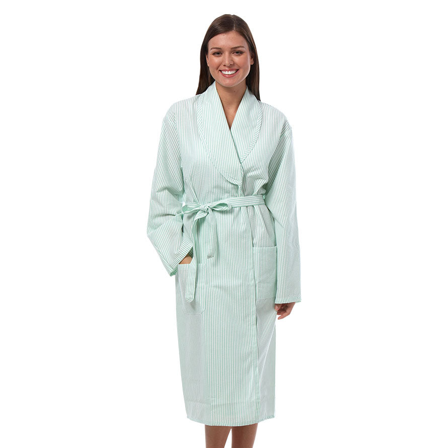 Fashion Seal Healthcare Shawl Collar Robe- Green Stripe print ...