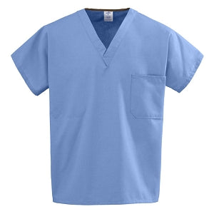 Medline Unisex 100% Cotton Reversible V-Neck Scrub Top with 2 Pockets - Unisex 100% Cotton Reversible V-Neck 2-Pocket Scrub Top, Size XS, Ceil Blue - 648MHSXS