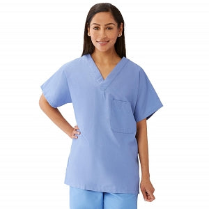 Medline Unisex 100% Cotton Reversible V-Neck Scrub Top with 2 Pockets - Unisex 100% Cotton Reversible V-Neck 2-Pocket Scrub Top, Size XS, Ceil Blue - 648MHSXS