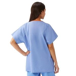 Medline Unisex 100% Cotton Reversible V-Neck Scrub Top with 2 Pockets - Unisex 100% Cotton Reversible V-Neck 2-Pocket Scrub Top, Size XS, Ceil Blue - 648MHSXS