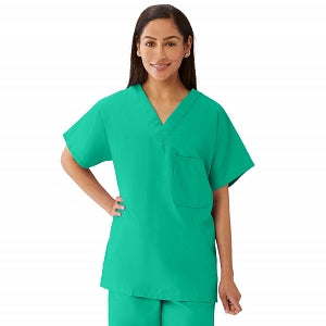 Medline Unisex 100% Cotton Reversible V-Neck Scrub Top with 2 Pockets - Unisex 100% Cotton Reversible V-Neck 2-Pocket Scrub Top, Size XL, Jade - 648MJSXL