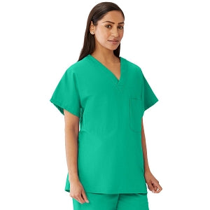 Medline Unisex 100% Cotton Reversible V-Neck Scrub Top with 2 Pockets - Unisex 100% Cotton Reversible V-Neck 2-Pocket Scrub Top, Size XL, Jade - 648MJSXL