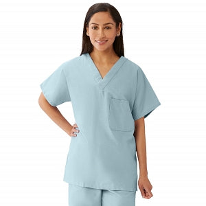 Medline Unisex 100% Cotton Reversible V-Neck Scrub Top with 2 Pockets - Unisex 100% Cotton Reversible V-Neck 2-Pocket Scrub Top, Size L, Misty - 648MZSL