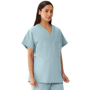 Medline Unisex 100% Cotton Reversible V-Neck Scrub Top with 2 Pockets - Unisex 100% Cotton Reversible V-Neck 2-Pocket Scrub Top, Size L, Misty - 648MZSL