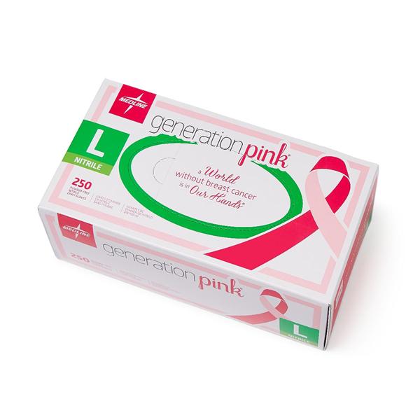 Medline Industries  Gloves Exam Generation Pink PF Nitrile Latex-Free Lg Pink 250/Bx, 10 BX/CA (PINK2503)