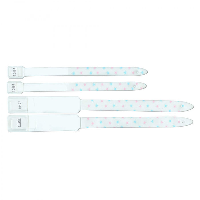 Soft-Lock Imprinter Wristband Vinyl X 11" L X 7/8" H (Adult) 8-1/4" L X 3/8" H (Infant) White With Hearts - 400 Per Box
