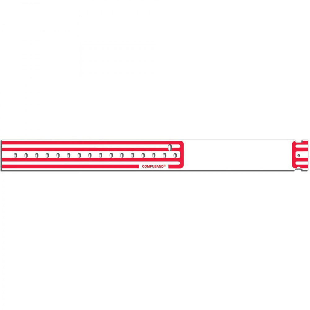 Compuband Thermal Wristband Thermal Clasp Closure 1 1/8"X11 1/2 1" Adult Red - 350 Per Box Quantity: 350 Per Box Information Area: 4" L X 1 1/8" H Size Of Band: 11 1/2" L X 1 1/8" W Core Size: 1" Outer Diameter: 4.98"