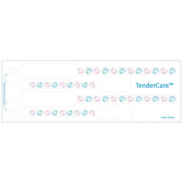 Tendercare Thermal Wristband Thermal 4Pt Mother, Father, Baby Set; Adhesive Closure X 1 1/2" 11" L X 1" H (Adult) 7" L X 8" H (Infant) White With Ducks - 400 Per Box