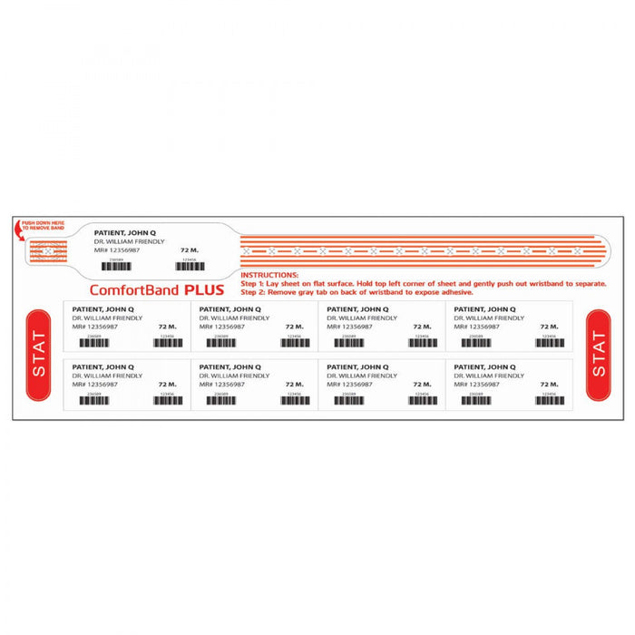 Comfortband Plus Thermal Wristband With Stat Labels 1 1/8" X 11 1/2" 1" Core Wound Out - Adult - Orange 240 Per Box - Our Softest Wristbands Specially Designed For Patients With Sensitive Skin.