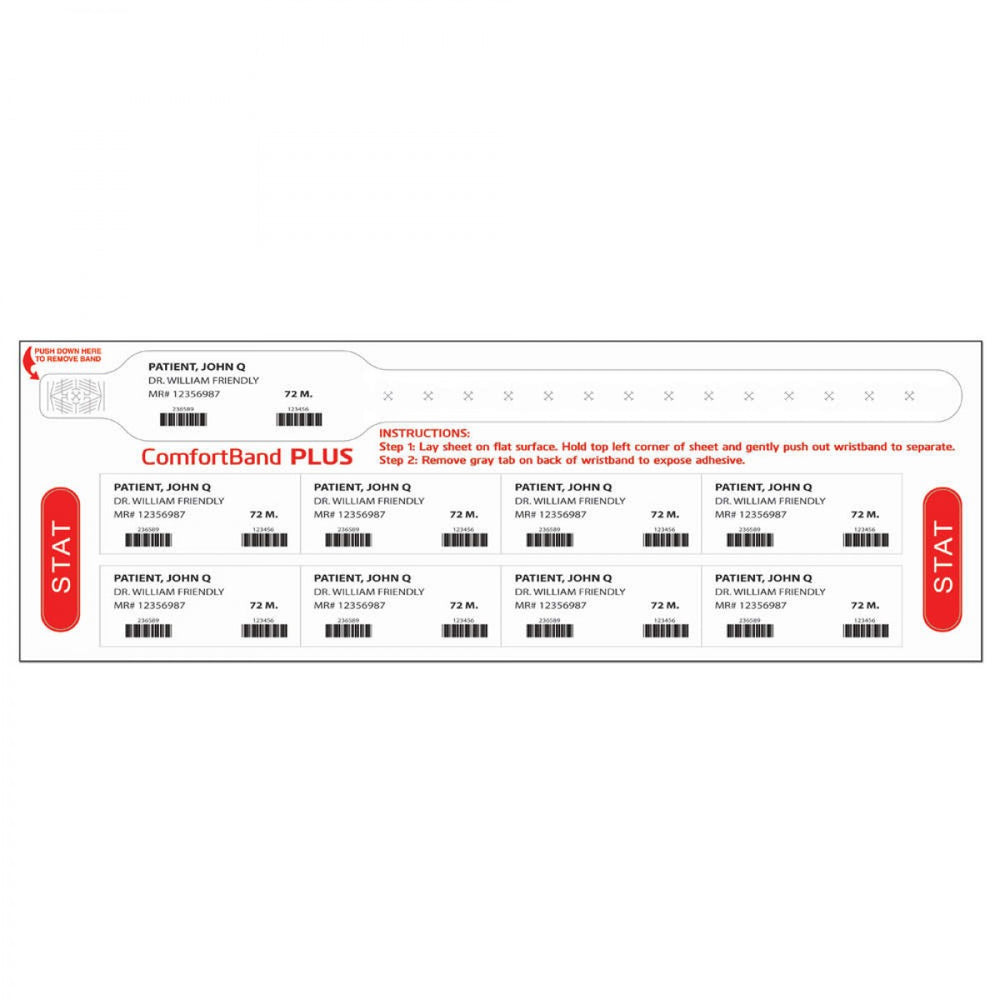Comfortband Plus Thermal Wristband With Stat Labels 1 1/8" X 11 1/2" 1 1/2" Core Wound Out - Adult - White 240 Per Box - Our Softest Wristbands Specially Designed For Patients With Sensitive Skin.