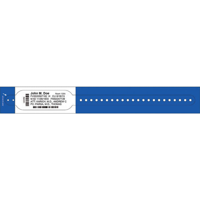 Dimensions: 10 13/16" X 1 1/8" Info Area: 4 1/2" X 1 1/8" Bands/Roll: 200 Rolls/Box: 2 Core Size: 1" Wound Out