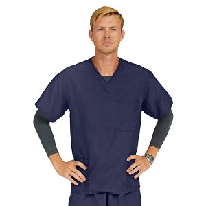 Medline PerforMAX Unisex Long Sleeve Scrub Top with 4 Pockets - PerforMAX Unisex Long-Sleeve 4-Pocket Scrub Top with Angelica Color-Coding, Size S, Navy - 819NNTS-CA