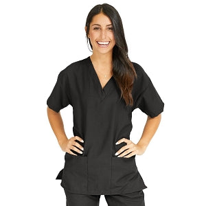 Medline PerforMAX Women's V-Neck Tunic Scrub Top with 2 Pockets - PerforMAX Women's V-Neck 2-Pocket Tunic Scrub Top, Size M, Black - 839DKWM