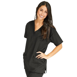 Medline PerforMAX Women's V-Neck Tunic Scrub Top with 2 Pockets - PerforMAX Women's V-Neck 2-Pocket Tunic Scrub Top, Size S, Black - 839DKWS