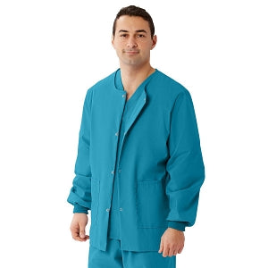 Medline Unisex AngelStat Snap-Front Warm-Up Scrub Jackets - AngelStat Unisex Snap Front Scrub Jacket, Peacock, Size XS - 849NBTXS