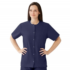 Medline AngelStat Women's Jewel Neck Short Sleeve Snap Front Scrub Tops - AngelStat Women's Jewel Neck Short-Sleeve Snap Front Tunic Scrub Top with 2 Pockets, Size XL, Navy - 851NNTXL