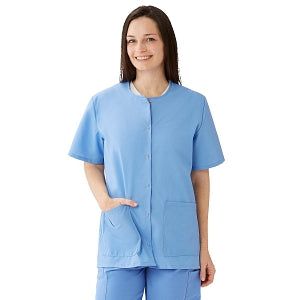 Medline AngelStat Women's Jewel Neck Short Sleeve Snap Front Scrub Tops - AngelStat Women's Jewel Neck Short-Sleeve Snap Front Tunic Scrub Top with 2 Pockets, Size XL, Ceil Blue - 851NTHXL