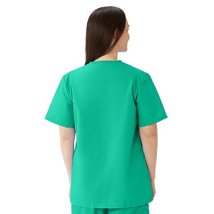 Medline AngelStat Women's Jewel Neck Short Sleeve Snap Front Scrub Tops - AngelStat Women's Jewel Neck Short-Sleeve Snap Front Tunic Scrub Top with 2 Pockets, Size S, Jade - 851NTJS