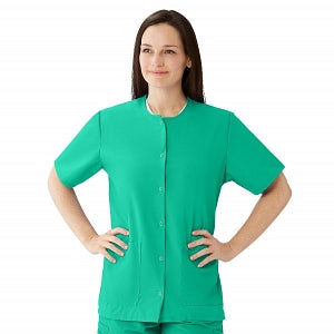 Medline AngelStat Women's Jewel Neck Short Sleeve Snap Front Scrub Tops - AngelStat Women's Jewel Neck Short-Sleeve Snap Front Tunic Scrub Top with 2 Pockets, Size S, Jade - 851NTJS
